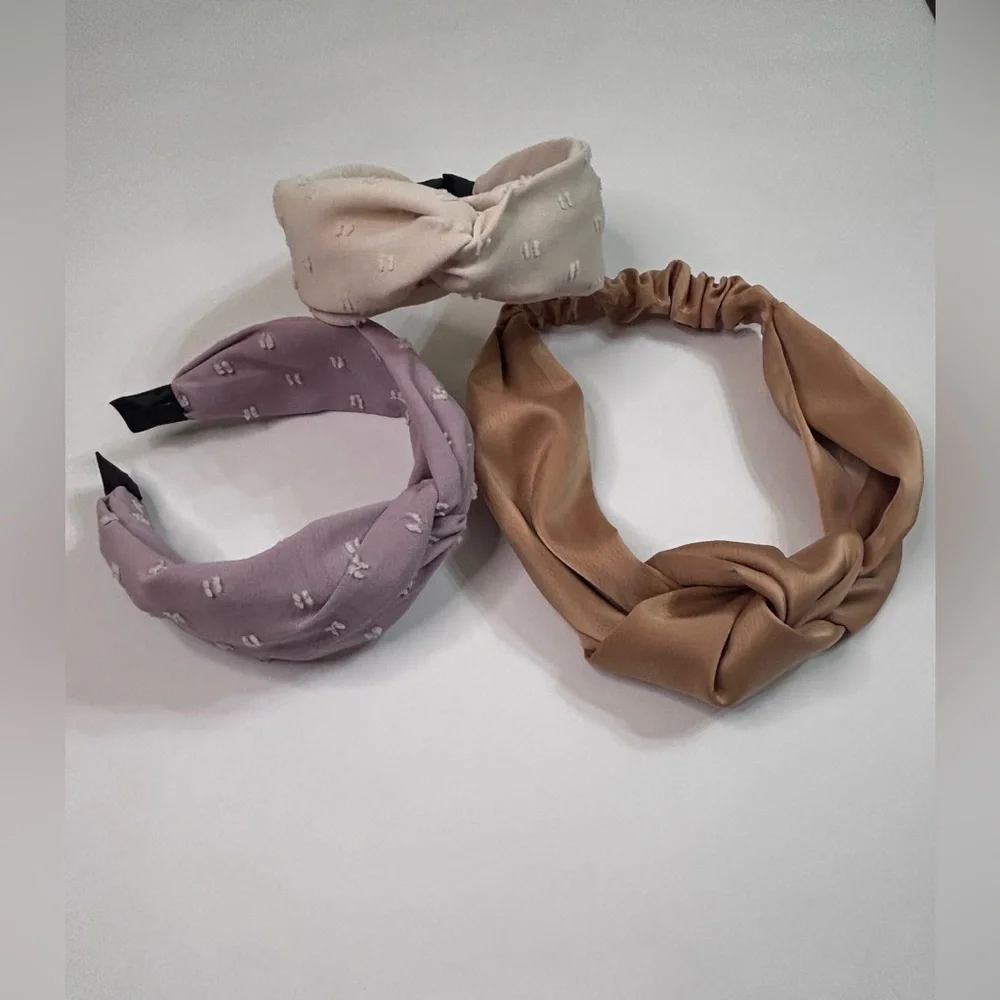 Elegant Set of 3 Lavender, Cream & Gold Headbands